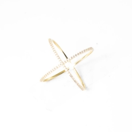 ANEL X CRAVEJADO COM ZIRCÔNIAS  OURO 18K 750