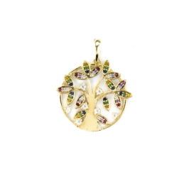 PINGENTE MANDALA ÁRVORE DA VIDA CRAVEJADO OURO 18K