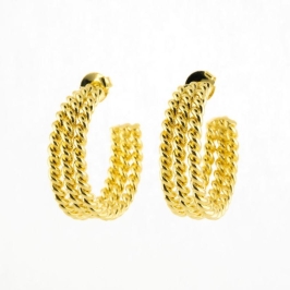 BRINCO ARGOLA TRIPLA TORÇAL LISA BANHADO NO OURO AMARELO