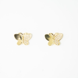 BRINCO BORBOLETA COM UMA ASA CRAVEJADA E A OUTRA LISA