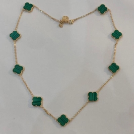 COLAR 9 TREVOS MALAQUITA BANHADO ROSE GOLD