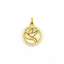 PINGENTE DIVINO ESPIRITO SANTO REDONDO COM ZIRCONIAS