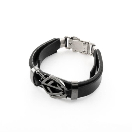 PULSEIRA DE COURO COM ESCUDO FÉ