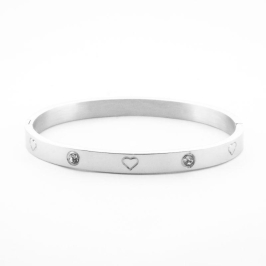 BRACELETE LOVE - CORAÇÕES / PONTO DE LUZ BANHADO NO OURO BRANCO