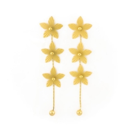 BRINCO FLORES DIAMANTADO BANHADO NO OURO AMARELO