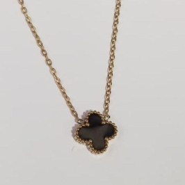 COLAR TREVO ONIX 40CM/5CM DE EXTENSOR SEMIJOIA