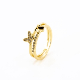 ANEL BORBOLETA COM DETALHE CRAVEJADO BANHADO NO OURO AMARELO