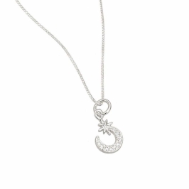 COLAR LUA/ESTRELA CRAVEJADA PRATA 925 - 40CM