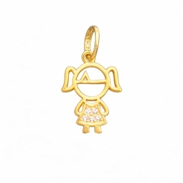 PINGENTE MENINA COM 5 ZIRCONIAS CRAVEJADAS OURO 18K