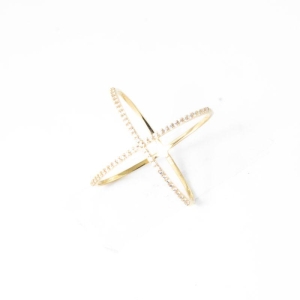 ANEL X CRAVEJADO COM ZIRCÔNIAS  OURO 18K 750