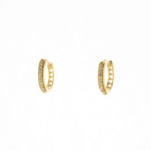 BRINCO ARGOLA COM 1 FILEIRA ZIRCONIAS DETALHE VAZADO OURO 18K