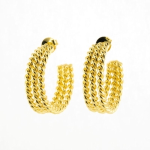 BRINCO ARGOLA TRIPLA TORÇAL LISA BANHADO NO OURO AMARELO