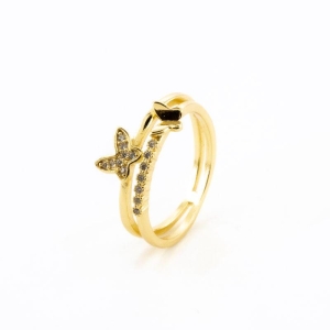 ANEL BORBOLETA COM DETALHE CRAVEJADO BANHADO NO OURO AMARELO