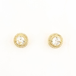 BRINCO PONTO LUZ REDONDO CRAVEJADO BANHADO OURO AMARELO