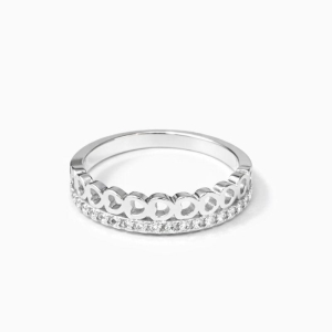 ANEL DUPLO ELO CORAÇÃO/FILEIRA DE ZIRCONIAS SEMI PRATA