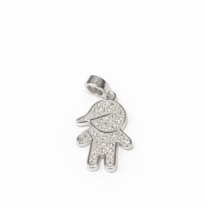 PINGENTE MENINO G CRAVEJADO SEMI PRATA