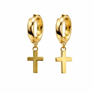 BRINCO ARGOLINHA PENDULO CRUZ LISA SEMI OURO