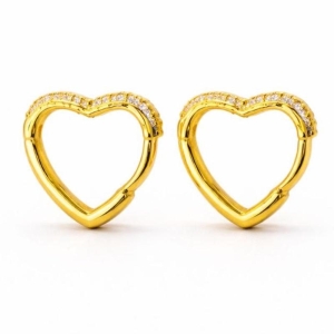 BRINCO CORACAO ARGOLA CRAVEJADO SEMI OURO - M