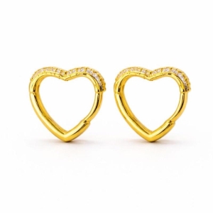 BRINCO CORACAO ARGOLA CRAVEJADO SEMI OURO - P