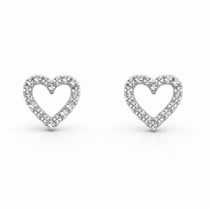 BRINCO CORACAO CRAVEJADO VAZADO M SEMI PRATA