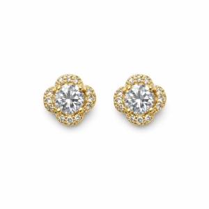 BRINCO FLOR CAMELIA CRAVEJADO SEMI OURO