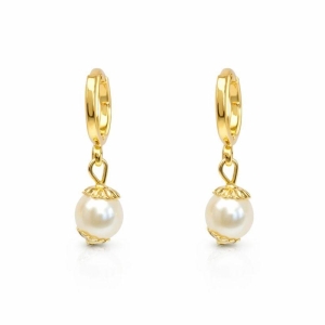 BRINCO PÊNDULO PÉROLA DETALHADADO SEMI OURO