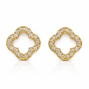 BRINCO TREVO CRAVEJADO VAZADO G SEMI OURO