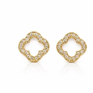 BRINCO TREVO CRAVEJADO VAZADO M SEMI OURO