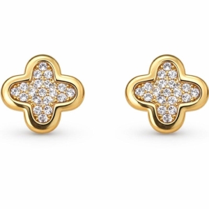 BRINCO TREVO GLAM CRAVEJADO G SEMI OURO