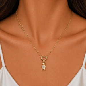 COLAR PINGENTE CORACAO 1 MENINO SEMI OURO