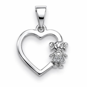 PINGENTE CORACAO VAZADO COM MENINA SEMI PRATA