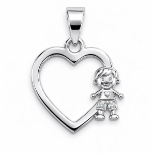 PINGENTE CORACAO VAZADO COM MENINO SEMI PRATA