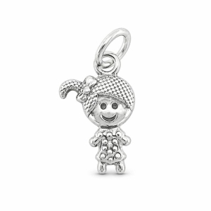 PINGENTE MENINA DETALHADO SEMI PRATA