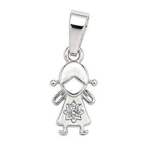 PINGENTE MENINA P CENTRAL BRANCA SEMI PRATA