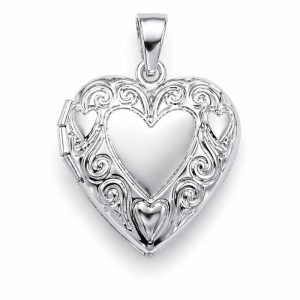 PINGENTE RELICARIO 1 CORACAO DETALHADO SEMI PRATA