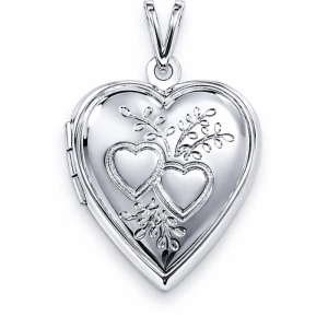 PINGENTE RELICARIO 2 CORACOES COM RAMOS SEMI OURO