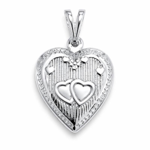 PINGENTE RELICARIO 2 CORACOES SEMI PRATA