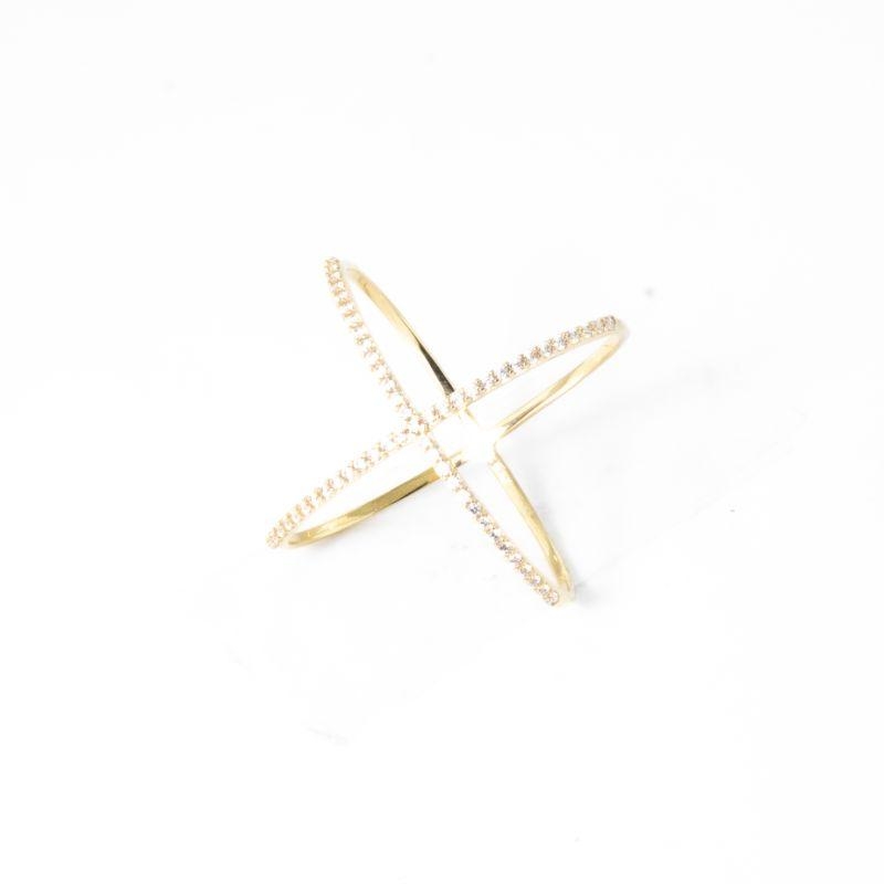 ANEL X CRAVEJADO COM ZIRCÔNIAS  OURO 18K 750