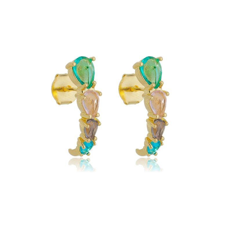 BRINCO EAR HOOK ELEGANCE COLORFUL OURO AMARELO