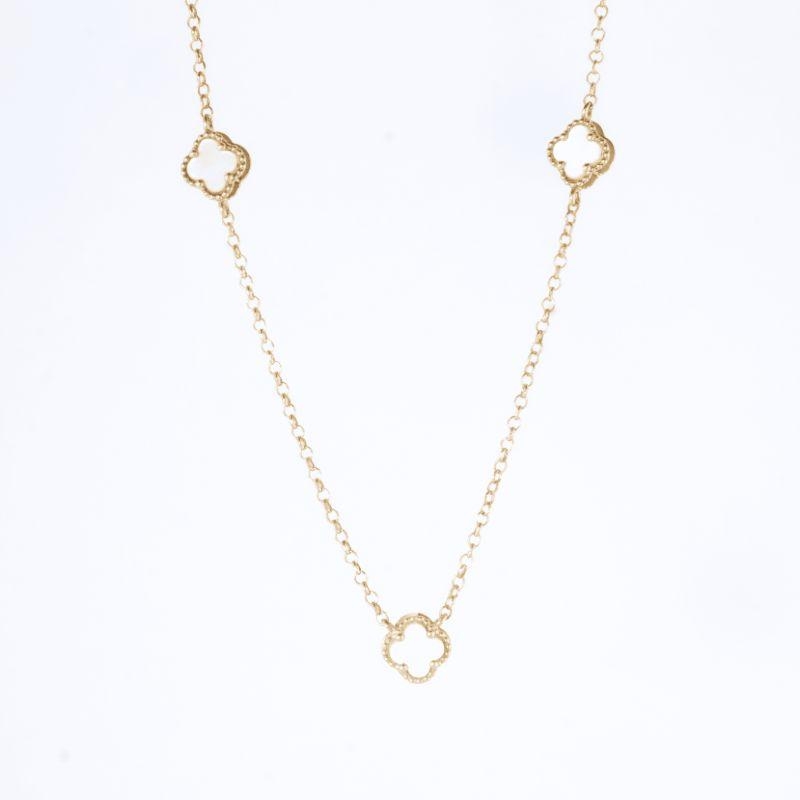 COLAR 5 TREVOS MADREPEROLA OURO 18K