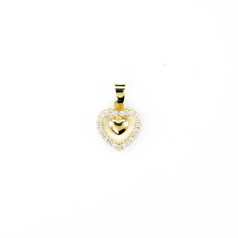 PINGENTE 2 CORAÇÕES COM 1 CRAVEJADO