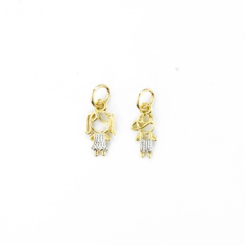 PINGENTE DE MENINO E MENINA TEXTURADA EM RÓDIO 18K