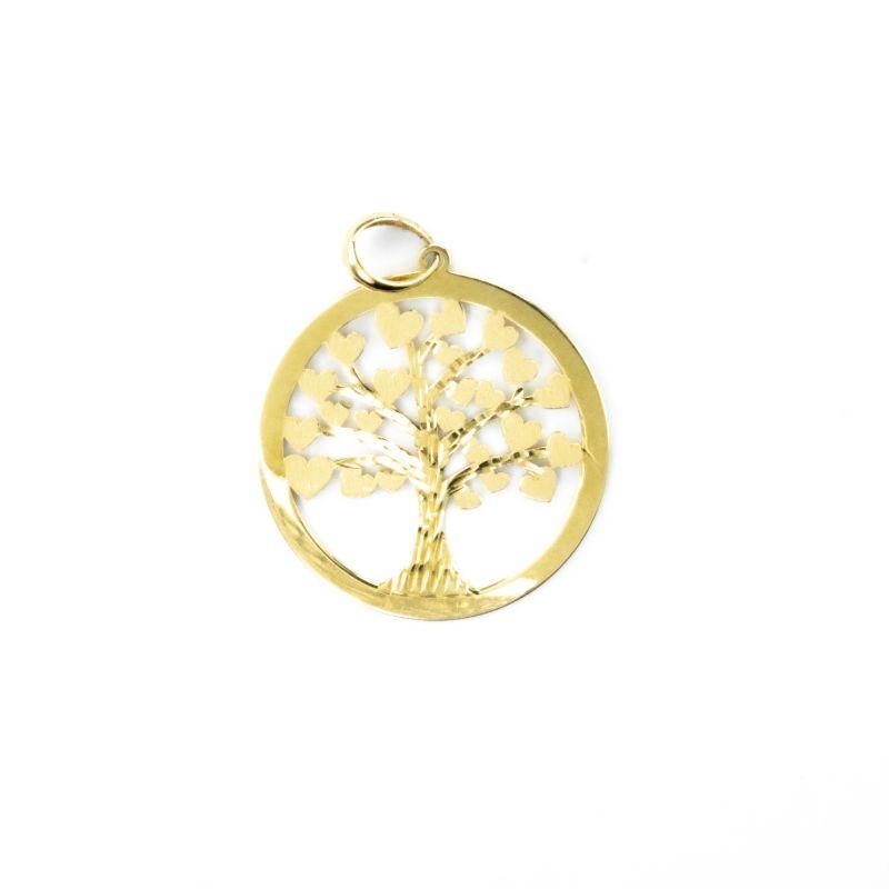 PINGENTE MANDALA ÁRVORE DA VIDA COM CORAÇÕES OURO 18K