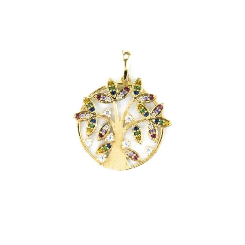 PINGENTE MANDALA ÁRVORE DA VIDA CRAVEJADO OURO 18K
