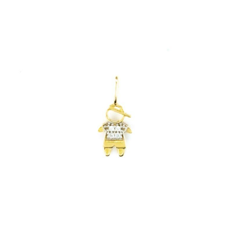 PINGENTE MENINO BICOLOR CRAVEJADO OURO 18K