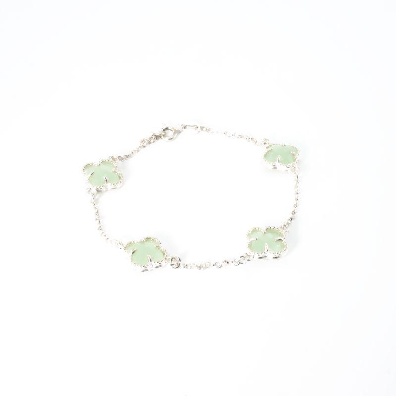PULSEIRA 4 TREVOS VERDE CLARO 18CM PRATA 925