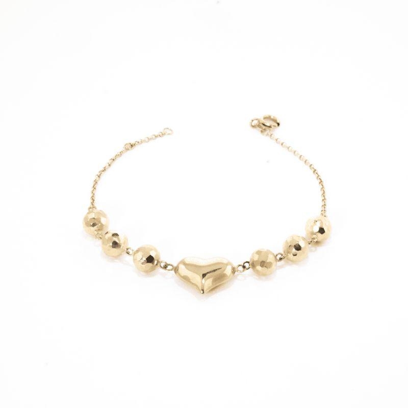 PULSEIRA CORACAO COM BOLINHAS 18CM OURO 18K