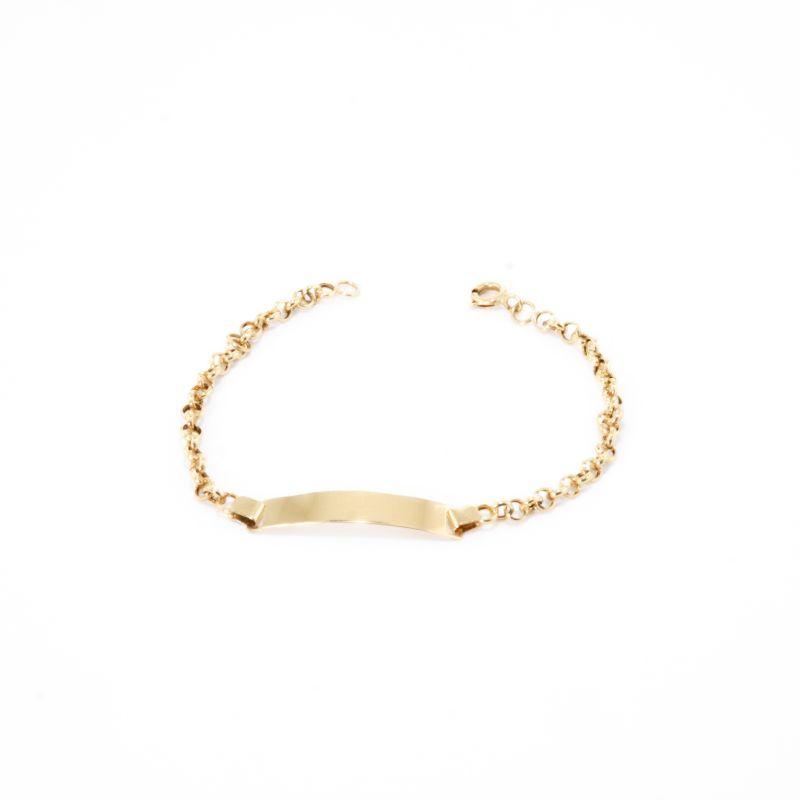 PULSEIRA INFANTIL PORTUGUESA COM PLAQUINHA OURO 18K 14CM