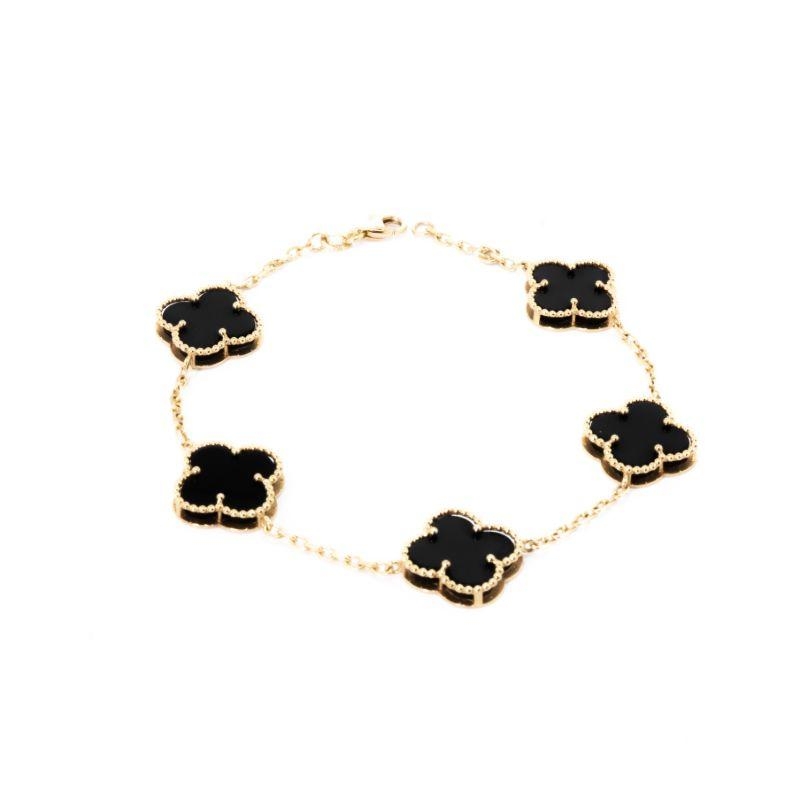 PULSEIRA TREVO ONIX 19CM OURO 18K