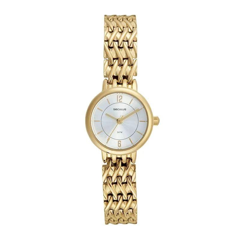 Relógio Feminino Redondo Clássico Dourado